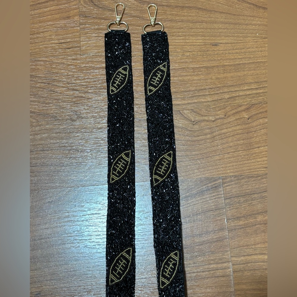NEW Black and Gold Football Beaded Purse Strap Game Days